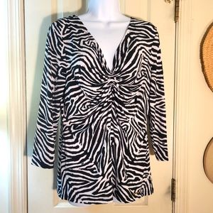Large Michael Michael Kors Womens Zebra Logo Twist Front Top Black/White